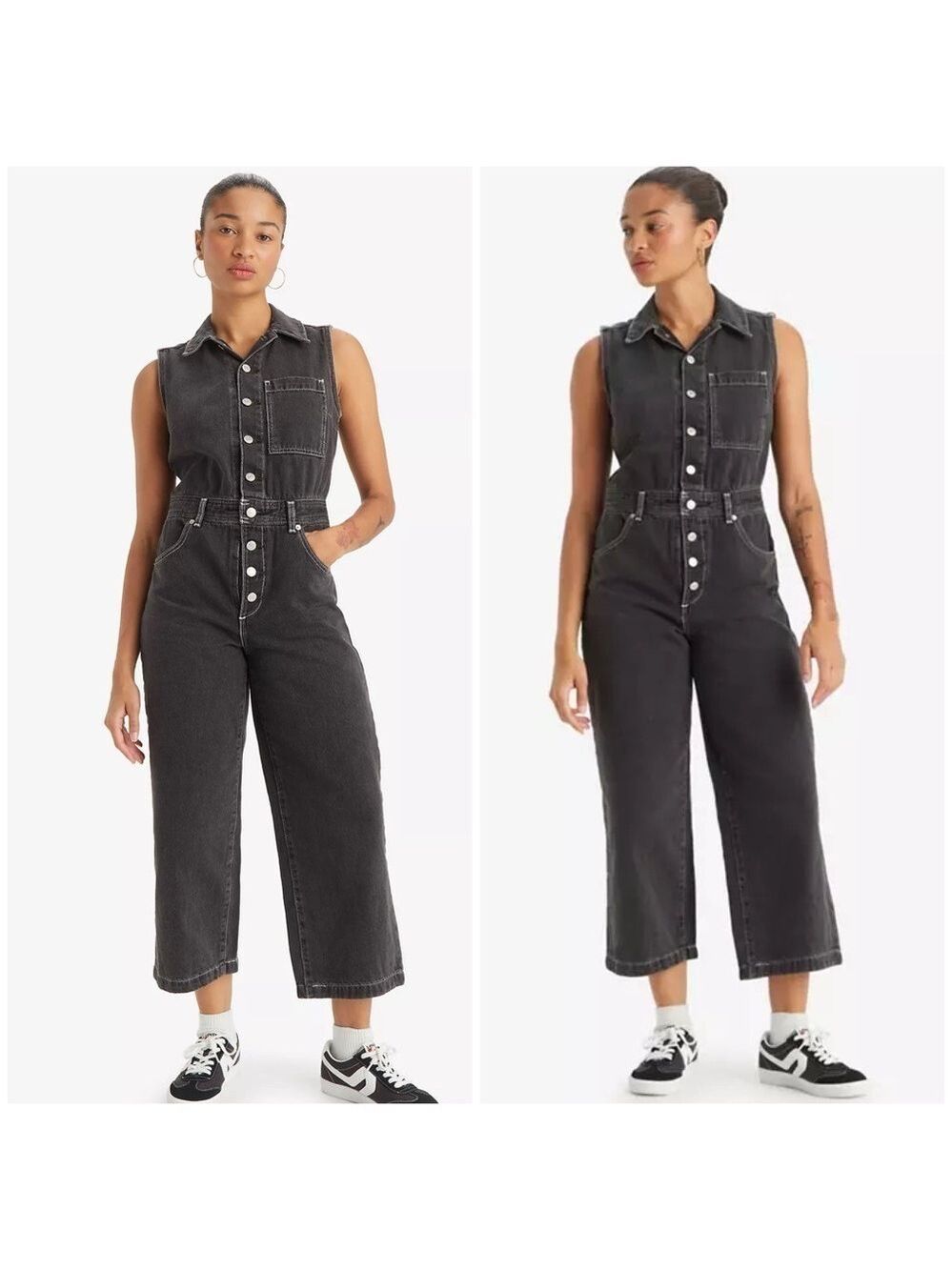 Levi’s Sleeveless Cropped Button Front Jumpsuit in Thank You Very Little Black